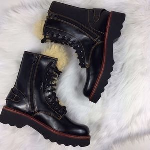 New COACH Moto Hiking Shearling Lace| Zip Boot 9B